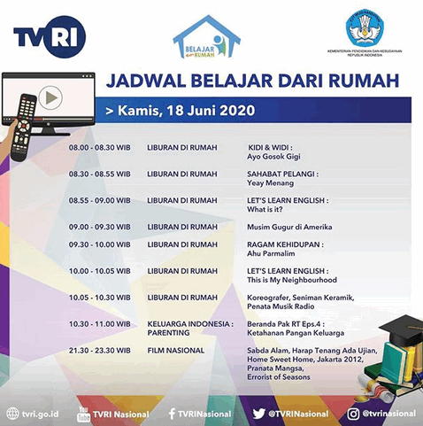 Jadwal lengkap TVRI 18 Juni 2020