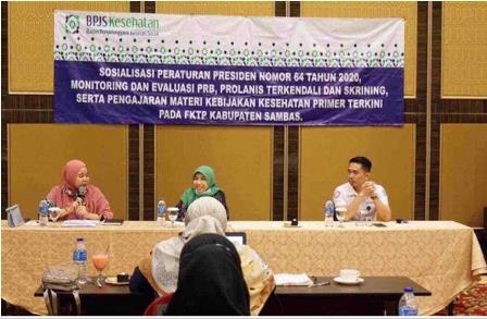 BPJS Kesehatan Cabang Singkawang melaksanakan Base Practice Sharing terkait Perpres Nomor 63 tahun 2020 serta pengajaran materi kebijakan kesehatan primer terkini pada Fasilitas Kesehatan Tingkat Pertama (FKTP) di Sambas