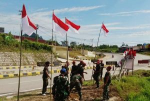 Jelang HUT Kemerdekaan RI, Satgas Pamtas Kibarkan Merah Putih