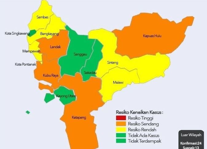 Zona penyebaran covid-19 di Kalbar per tanggal 30 Agustus 2020.