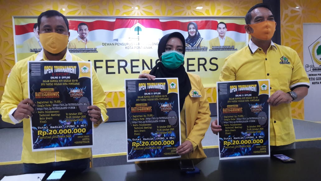 Ketua DPD, Sekretaris dan Ketua Panitia saat konfrensi pers kegiatan HUT Golkar ke 56