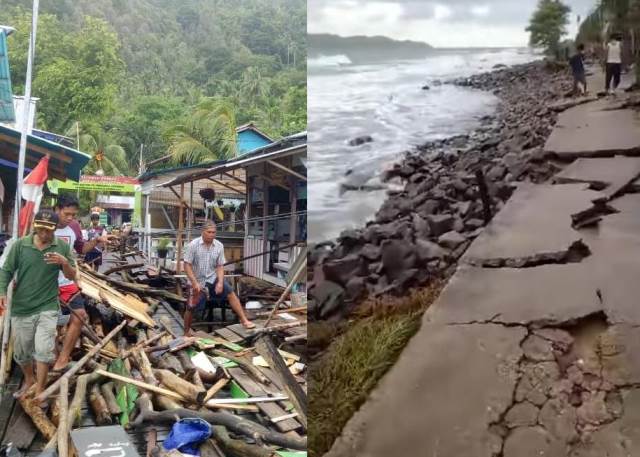 Kerusakan yang terjadi di Pulau Lemukutan salah satu pulau wisata terkenal di Kalbar akibat diterjang angin dan ombak besar.