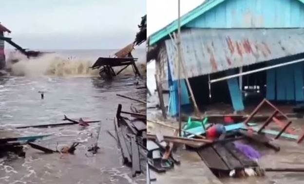 Kerusakan yang terjadi di Pulau Lemukutan salah satu pulau wisata terkenal di Kalbar akiabt diterjang angin dan ombak besar.