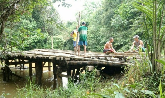 Jembatan antardusun di Desa Sungai Mawang yang kondisinya rusak dan perlu penanganan serius dari instansi terkait.