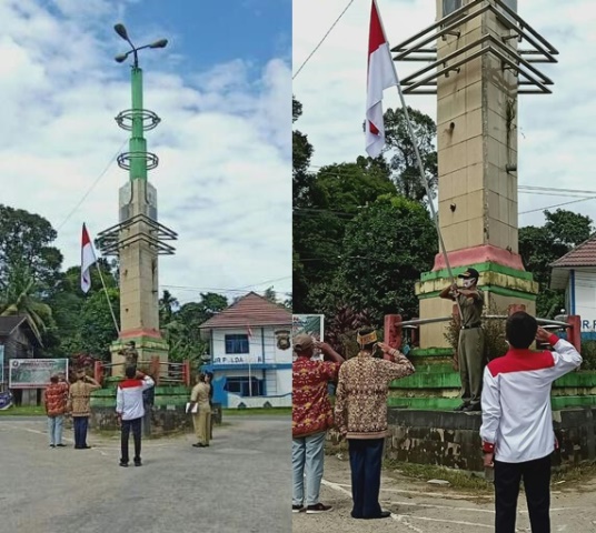 Upacara peringatan Hari Lahir Pancasila digelar sederhana selama 2 menit 50 detik di Tugu Simpang Tanjung.