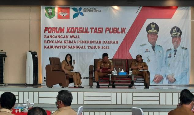 Bupatii Sanggau tampak kecewa ormas dan kepala dinas banyak yang tidak hadir dalam Forum Publik RKPD