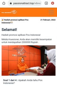 Situs Web Penipuan  Mengatasnamakan Pos Indonesia