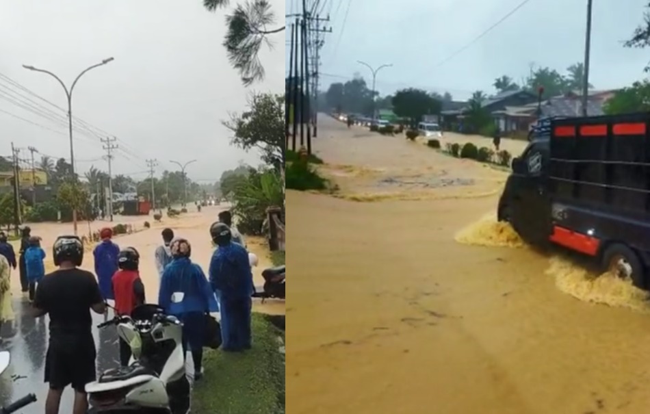 Hujan lebat yang turun sejak siang mengakibatkan Kota Singkawang dilanda banjir pada Sabtu (27/8) sore.