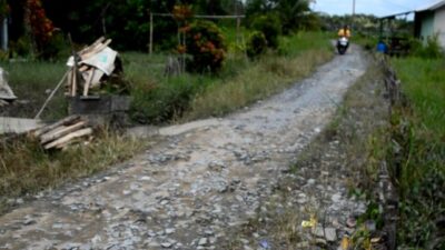 Kondisi jalan Desa Sebangun yang rusak parah hingga mencapai tujuh kilometer. Akibatnya, biaya angkut bahan material pun juga ikut mahal.