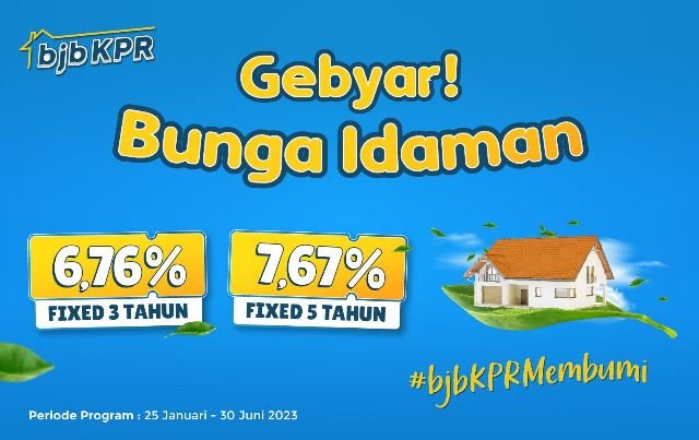 Bank Jawa Barat dan Banten (BJB) memiliki program menarik bagi melalui skema Kredit Kepemilikan Rumah (KPR) yakni program BJB KPR Membumi, dengan pilihan suku bunga rendah dan masa fixed yang panjang.