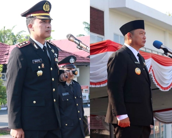 Kapolres Bengkayang AKBP Bayu Suseno dan Bupati Bengkayang Sebastianus Darwis saat memimpin upacara memperingati Hari Kebangkitan Nasional (Harkitnas) ke-115, Senin (22/5)