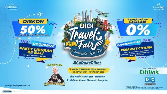Bank bjb dengan menggelar acara DIGI Travel Fair yang akan dilaksanakan pada 28 September sampai dengan 1 Oktober 2023 di Atrium Cihampelas Walk, Bandung.