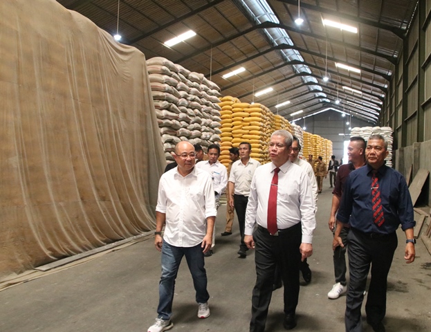 Pj Gubernur Kalbar Harrison saat meninjau stok beras Kalbar di gudang beras milik CV Agro Abadi di Jalan Sungai Raya Dalam, Senin (9/10). Hal ini untuk memastikan stok beras dalam rangka mengendalikan inflasi