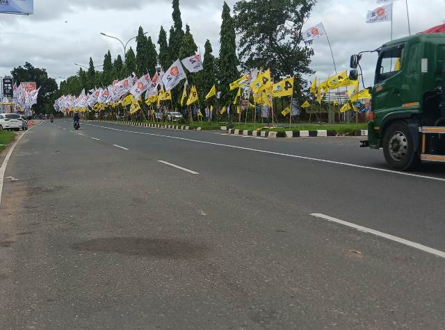 Hingga hari ini, Alat Peraga Kampanye (APK) peserta Pemilu masih marak terpasang di bahu jalan sepanjang Jalan Arteri Supadio Kabupaten Kubu Raya. Foto: dian