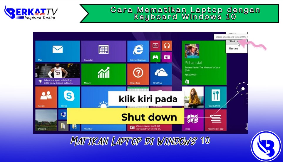 Mematikan laptop dengan keyboard Windows 10