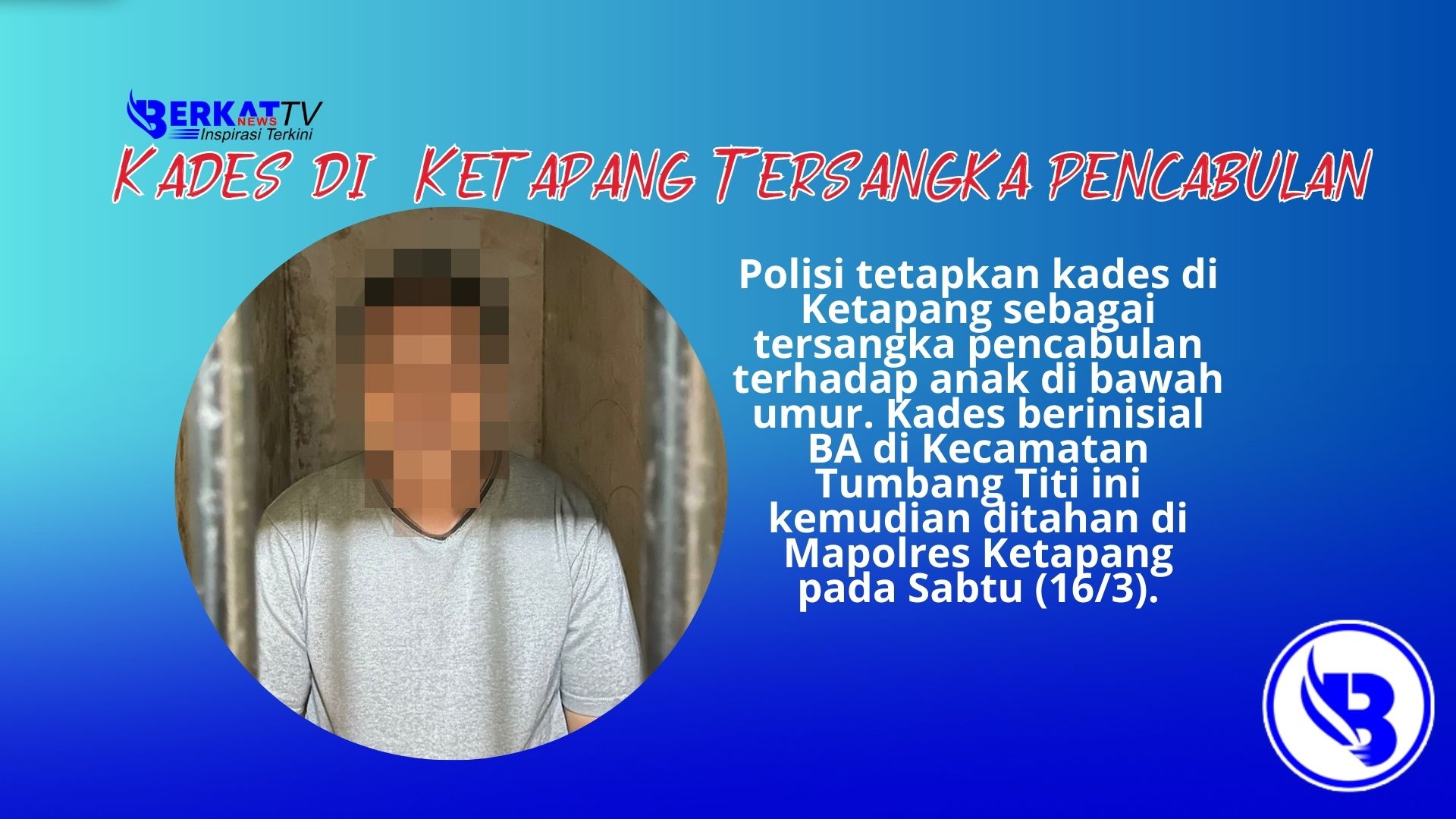 Polisi tetapkan kades di Ketapang sebagai tersangka pencabulan terhadap anak di bawah umur. Kades berinisial BA di Kecamatan Tumbang Titi ini kemudian ditahan di Mapolres Ketapang pada Sabtu (16/3).