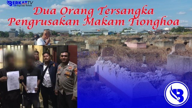 Polisi telah menetapkan dua orang tersangka pengrusakan makam Tionghoa di komplek Pemakaman Yayasan Bakti Suci Jalan Adi Sucipto Sui Raya. Keduanya yakni HF (42) dan IR (21) yang berhasil ditangkap setelah adanya laporan pada Minggu (14/7). Foto: ist/tmB