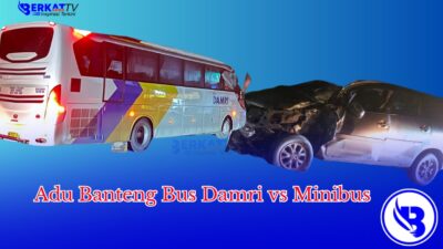 Adu Banteng Bus Damri vs Minibus. Dua Orang Luka Serius