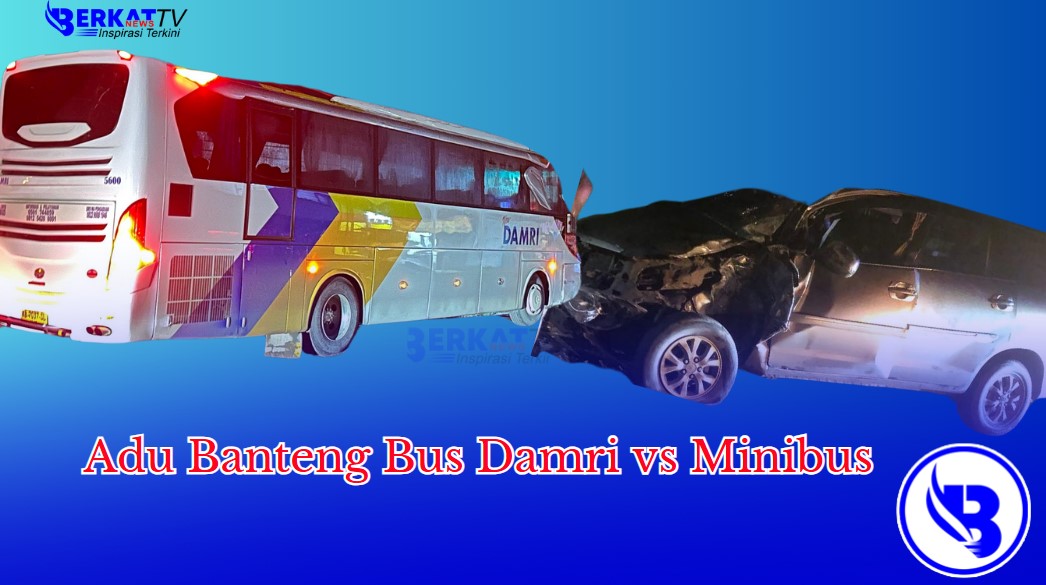 Adu Banteng Bus Damri vs Minibus. Dua Orang Luka Serius