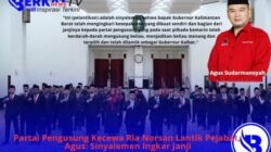 Partai Pengusung Kecewa Ria Norsan Lantik Pejabat, Agus: Sinyalemen Ingkar Janji