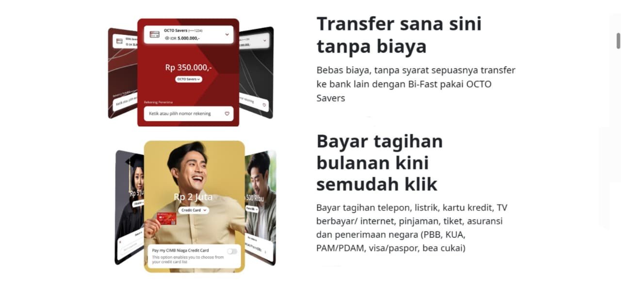 Screenshoot laman OCTO Mobile CIMB Niaga yang memudahkan pelaku UMKM mengatur arus kas secara digital. Sumber Foto: CIMB Niaga