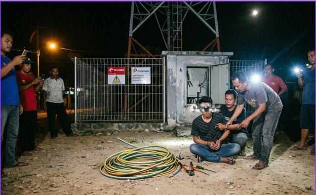Warga Tangkap Basah Pencuri Kabel Tower Telkomsel