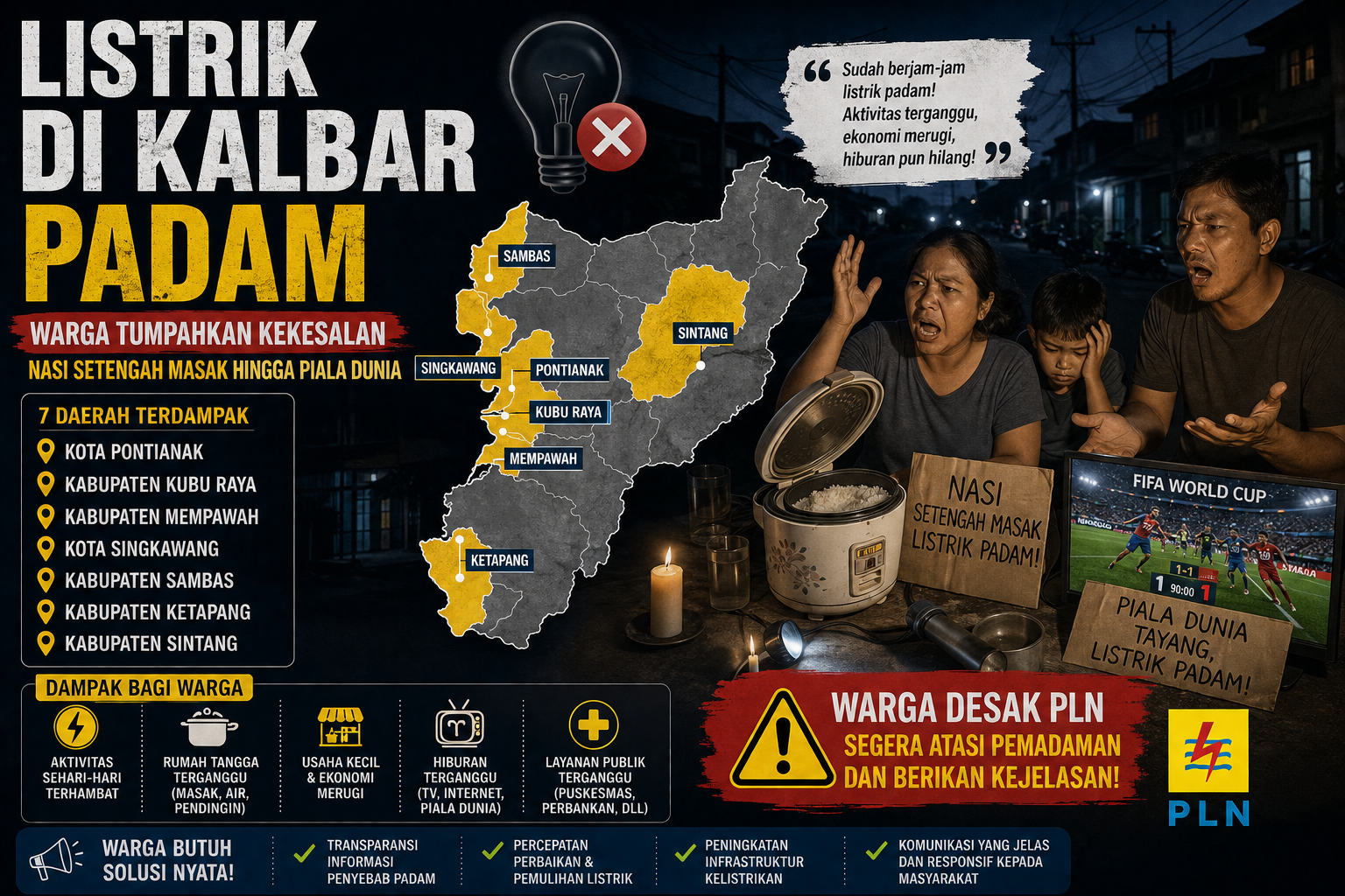 Pemadaman Listrik di Kalbar. Warga Tumpahkan Kekesalan Nasi Setengah Masak Hingga Piala Dunia