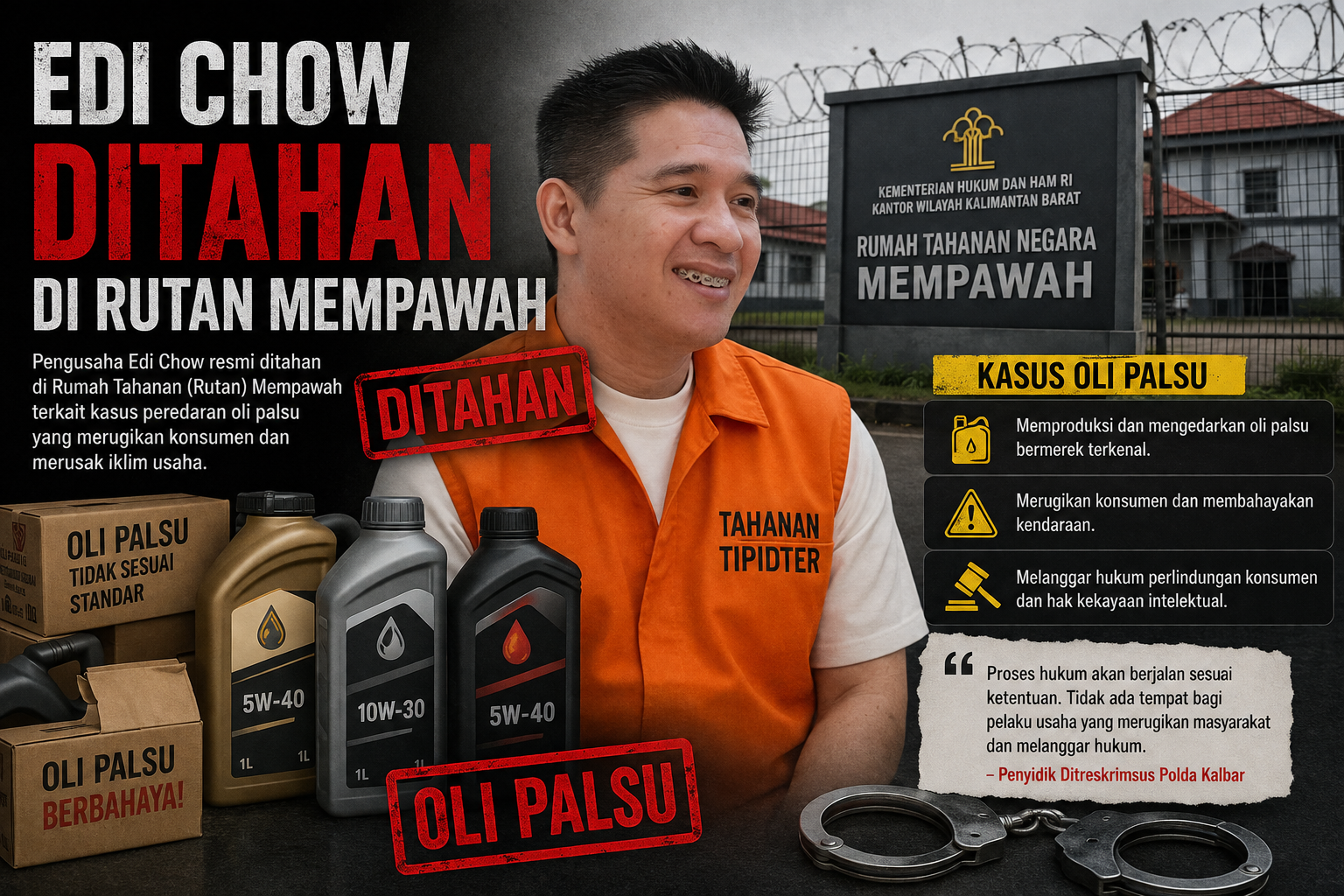 Edi Chow Ditahan di Rutan Mempawah