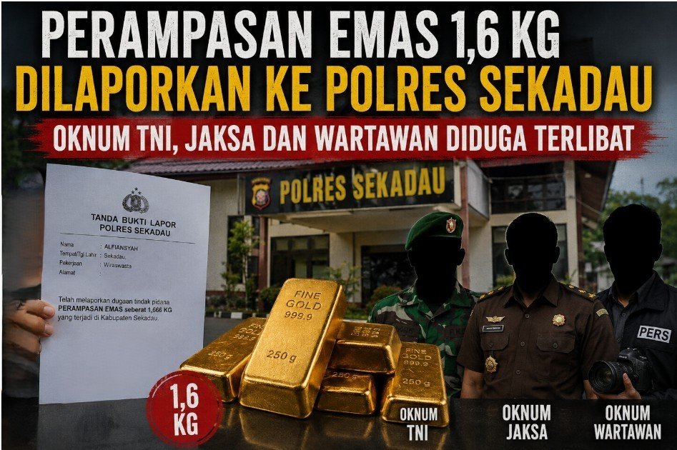 Alfiansyah melaporkan kasus dugaan perampasan emas miliknya seberat 1,666 kg ke Polres Sekadau pada Kamis (23/7/2026). Kabar yang beredar, kasus perampasan emas ini diduga kuat melibatkan oknum anggota TNI, personel Kejari Sekadau dan wartawan