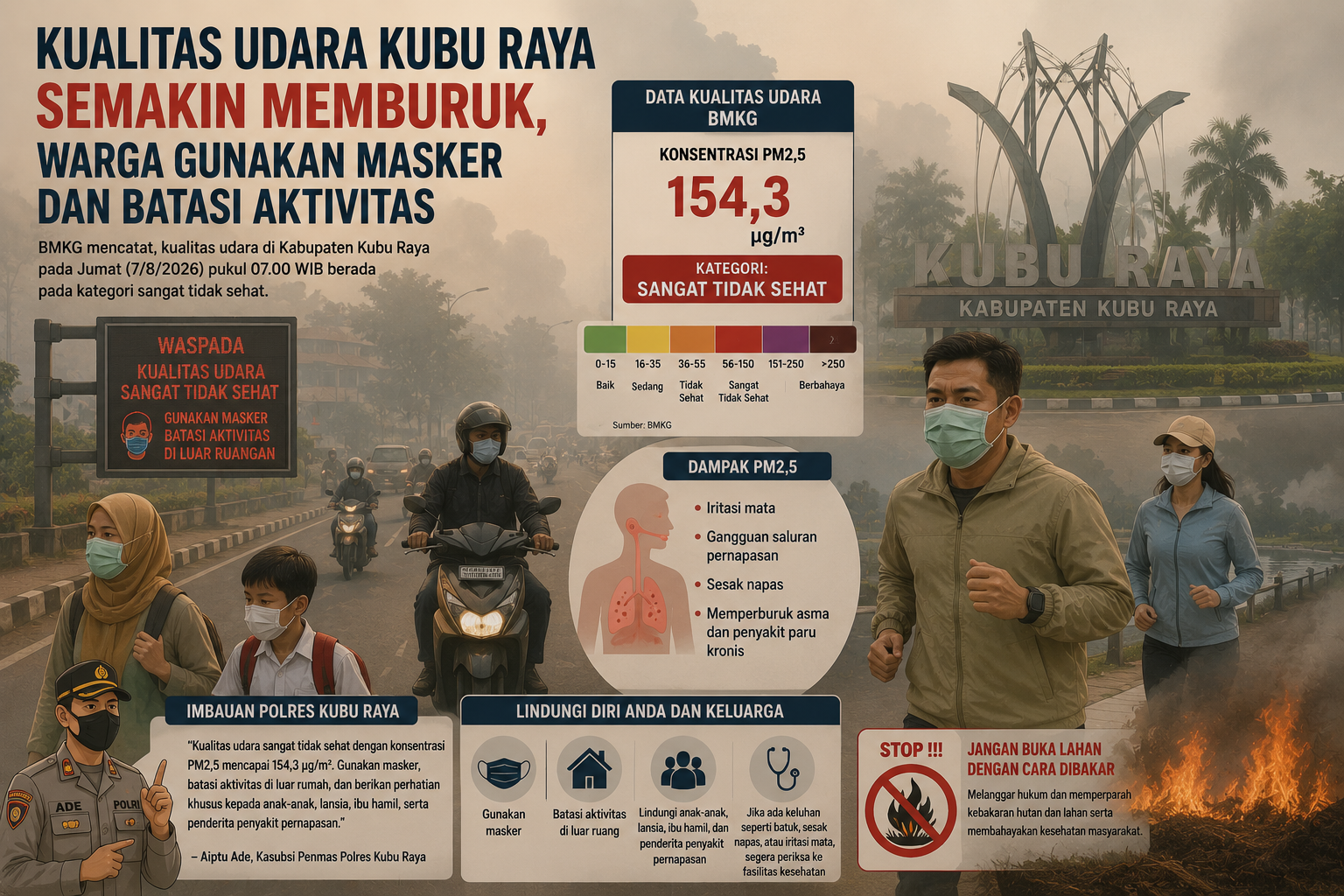 Kualitas Udara Kubu Raya Semakin Memburuk, Warga Gunakan Masker dan Batasi Aktivitas