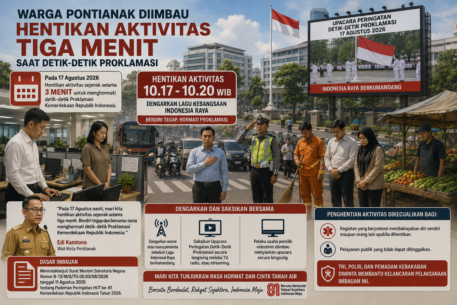 Warga Pontianak Diimbau Hentikan Aktifitas Tiga Menit Saat Detik-detik Proklamasi