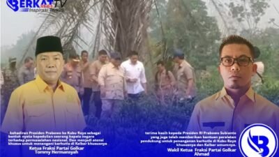 Fraksi Golkar DPRD Kubu Raya apresiasi terhadap Presiden RI Prabowo Subianto yang turun langsung meninjau situasi dan kondisi kebakaran dan hutan (karhutla) di Kubu Raya, Sabtu (22/8/2026). Foto: berkatnewstv