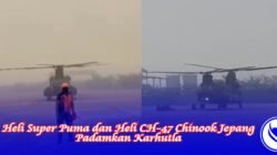 Kolaborasi Heli Super Puma dan Heli CH-47 Chinook Jepang Padamkan Karhutla