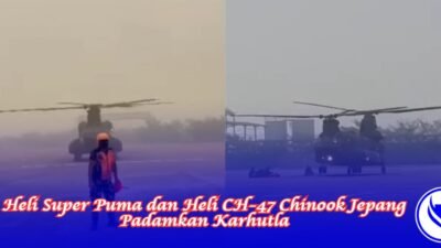 Kolaborasi Heli Super Puma dan Heli CH-47 Chinook Jepang Padamkan Karhutla