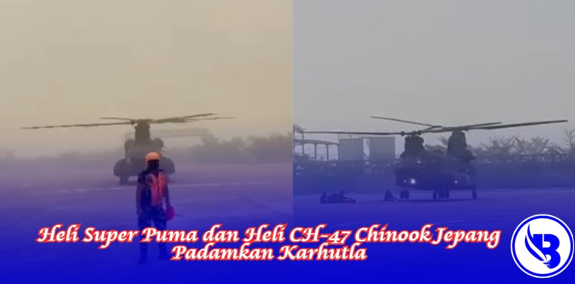 Kolaborasi Heli Super Puma dan Heli CH-47 Chinook Jepang Padamkan Karhutla