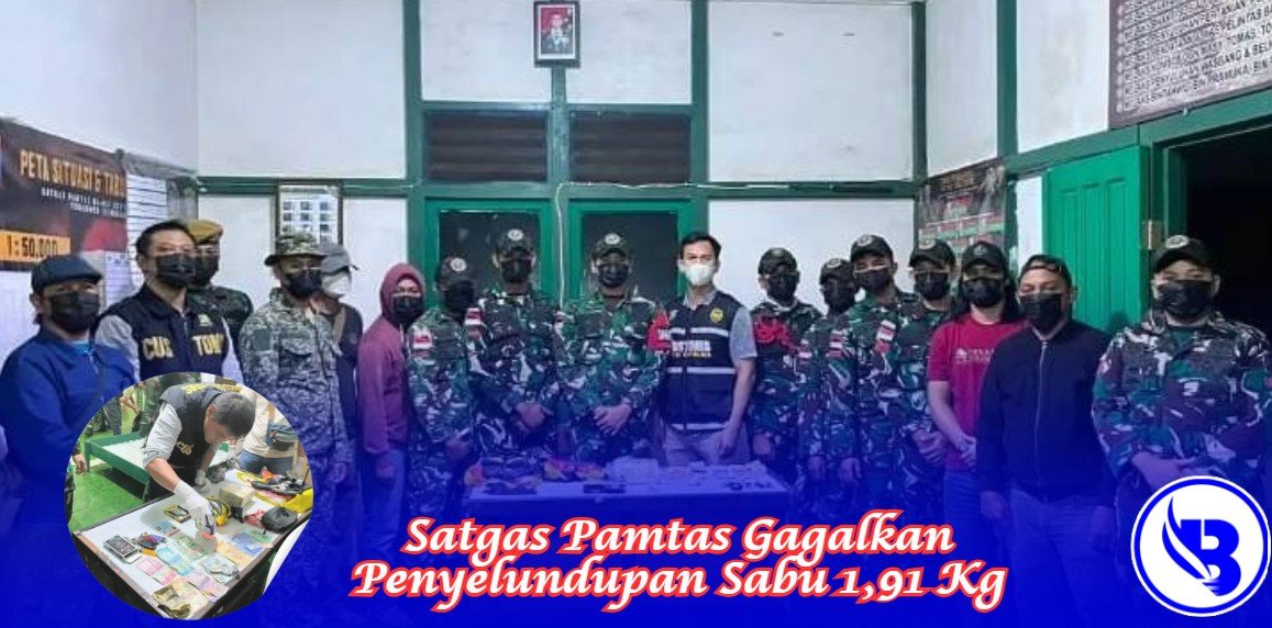 Satgas Pamtas Gagalkan Penyelundupan Sabu 1,91 Kg. Pelaku WNI Berinisial P