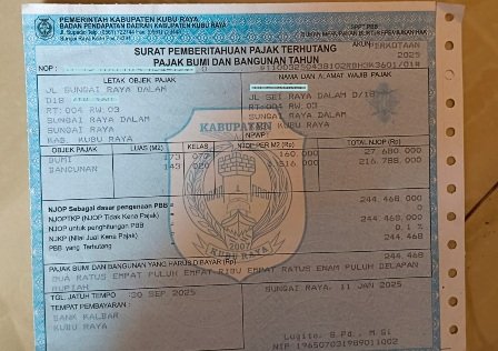 30 September Jatuh Tempo Pembayaran PBB-P2. Terlambat Bayar Denda 1 Persen